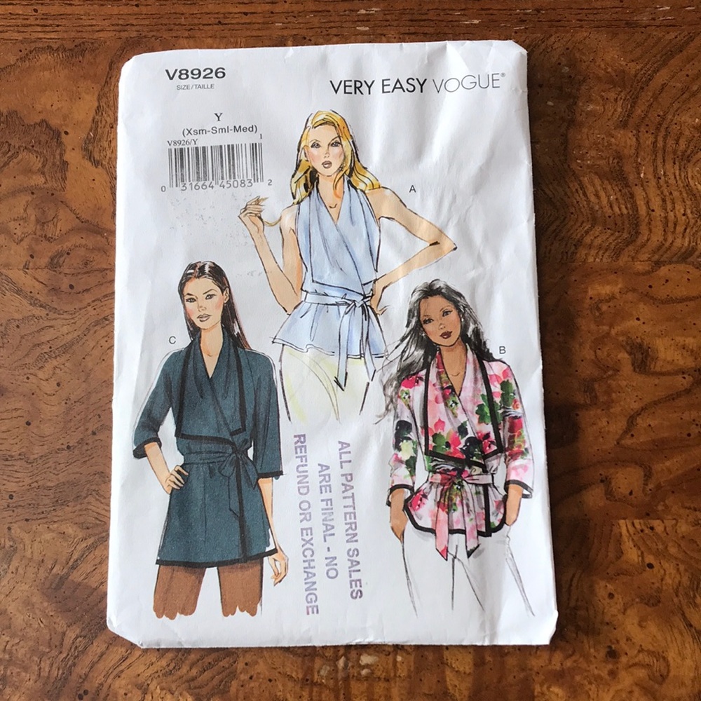 UNCUT Very Easy Vogue Women's Wrap Top V8926 Size: Xsm-Sml-Med  - Variations